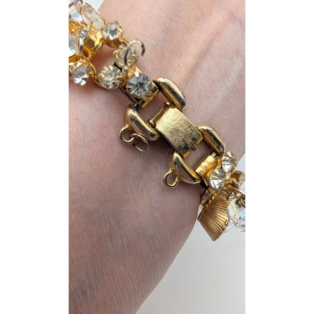Vintage Gold Tone AB Crystal Rhinestone Link Bracelet Mid Century Glamour 7.75in - Picture 6 of 6